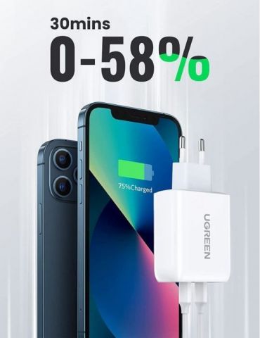 Incarcator retea ugreen cd199 quick charge 36w 2 x usb type-c 5v/3a alb 70264 (include timbru verde 0.75 lei) - 6957303872640 Ug