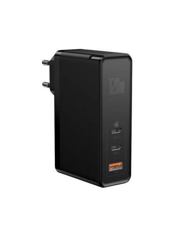 Incarcator retea baseus gan2 fast charge 120w 2 x usb type-c 5v/3a max 1 x usb 5v/3a include cablu usb type-c la usb type-c 1 Ba - Tik.ro