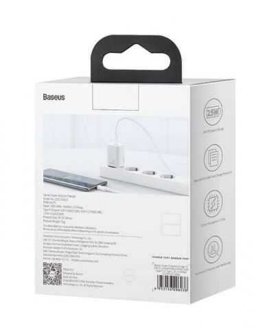 Incarcator retea baseus super si quick charge 25w 1 x usb type-c 5v/3a alb ccsp020102 (include timbru verde 0.75 lei) - 69321 Ba - Tik.ro