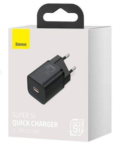 Incarcator retea baseus super si quick charge 25w 1 x usb type-c 5v/3a negru ccsp020101 (include timbru verde 0.75 lei) - 693 Ba