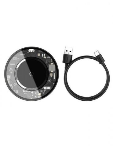 Incarcator wireless baseus simple qi 15w incarcare magsafe iphone 12/13 material aluminiu cablu type-c la usb inclus transpar Ba