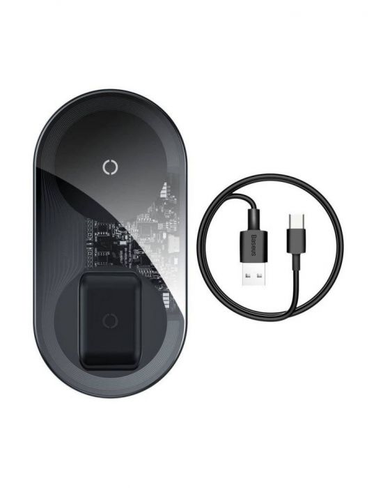 Incarcator wireless baseus simple 2 in 1 qi 18w compatibilitate smartphones si airpods cablu type-c la usb inclus transparent Ba
