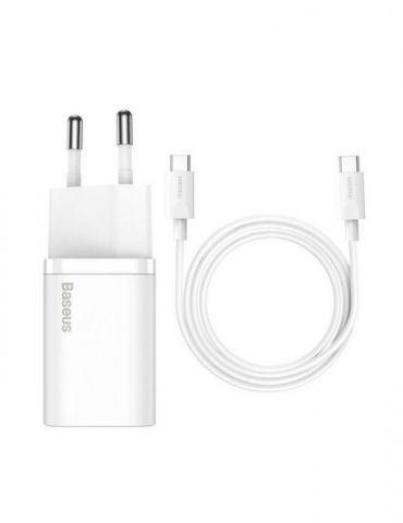 Incarcator retea baseus super si quick charge 25w 1 x usb type-c 5v/3a max include cablu usb type-c la usb type-c 1m alb tzcc Ba - Tik.ro