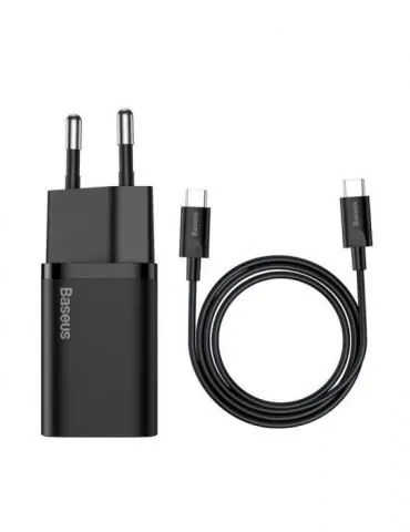 Incarcator retea baseus super si quick charge 25w 1 x usb type-c 5v/3a max include cablu usb type-c la usb type-c 1m negru tz Ba