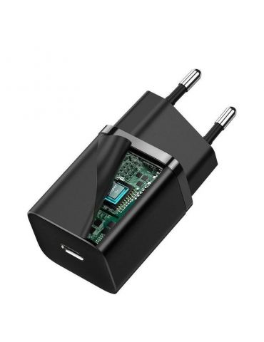 Incarcator retea baseus super si quick charge 30w 1 x usb type-c 5v/3a negru ccsup-j01 (include tv 0.8lei) - 6953156205062 Baseu