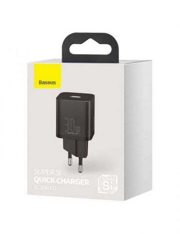 Incarcator retea baseus super si quick charge 30w 1 x usb type-c 5v/3a negru ccsup-j01 (include tv 0.8lei) - 6953156205062 Baseu