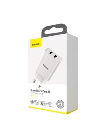 Incarcator retea baseus speed mini quick charge 10.5w 2 x usb 5v/2.1a alb ccfs-r01 (include tv 0.8lei) - 6953156216433 Baseus - 