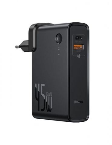 Incarcator retea baseus gan power station 45w 1 x usb type-c 5v/3a max 1 x usb 5v/3a max powerbank integrat de 10000mah inclu Ba