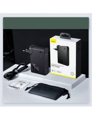 Incarcator retea baseus gan power station 45w 1 x usb type-c 5v/3a max 1 x usb 5v/3a max powerbank integrat de 10000mah inclu Ba
