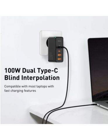Incarcator retea baseus gan2 pro quick charge 3.0 100w 2 x usb type-c 5v/3a max 2 x usb 5v/3a max negru ccgan2p-l01 (include  Ba