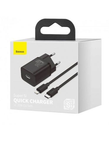 Incarcator retea baseus super si quick charge 20w 1 x usb type-c 5v/3a max include cablu usb type-c la lightning iphone 1m ne Ba