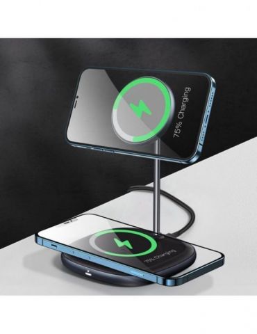 Incarcator wireless baseus swan 2 in 1 qi 20w incarcare magsafe iphone 12 + charging dock qi material aluminiu include cablu  Ba