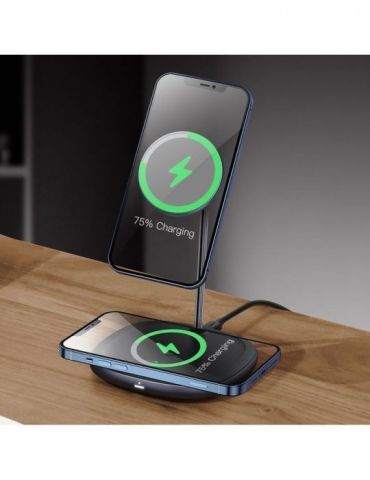 Incarcator wireless baseus swan 2 in 1 qi 20w incarcare magsafe iphone 12 + charging dock qi material aluminiu include cablu  Ba