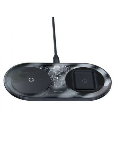 Incarcator wireless baseus simple 2 in 1 qi 18w compatibilitate smartphones si airpods cablu type-c la usb inclus negru trans Ba