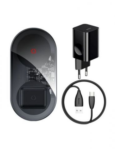 Incarcator wireless baseus simple 2 in 1 turbo edition qi 24w compatibilitate smartphones si airpods cablu type-c la usb incl Ba - Tik.ro