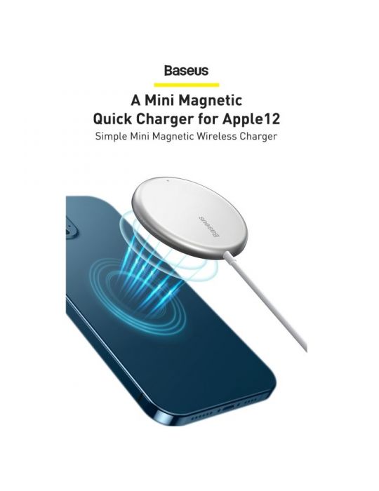 Incarcator wireless baseus simple mini magnetic qi 15w incarcare magsafe iphone 12 mini / 12 / 12 pro / 12 pro max material a Ba