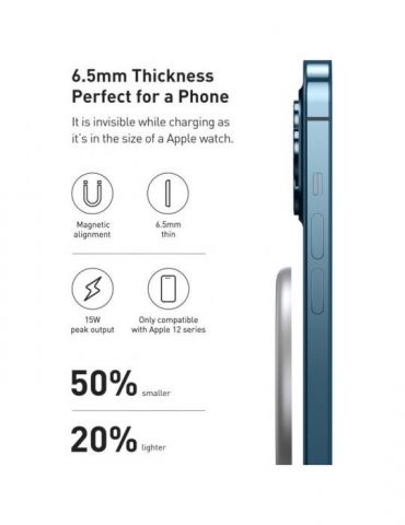 Incarcator wireless baseus simple mini magnetic qi 15w incarcare magsafe iphone 12 mini / 12 / 12 pro / 12 pro max material a Ba