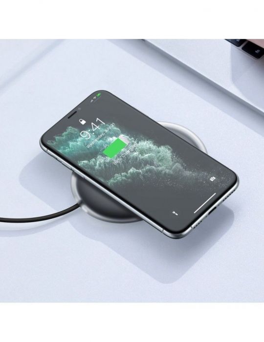 Incarcator wireless baseus jelly qi 15w compatibilitate smartphones si airpods cablu type-c la usb inclus negru wxgd-01 (incl Ba
