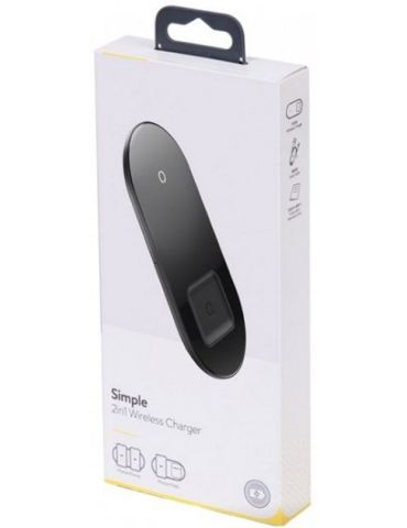 Incarcator wireless baseus simple 2 in 1 qi 18w compatibilitate smartphones si airpods cablu type-c la usb inclus negru wxjk- Ba