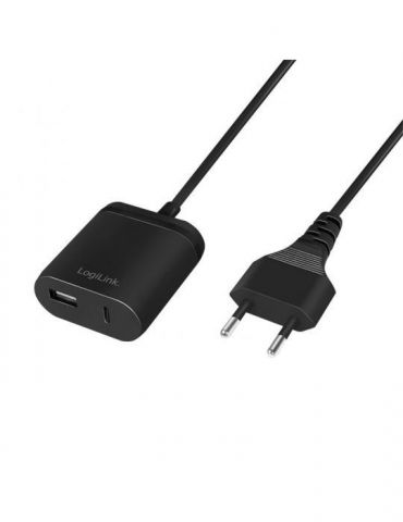 Alimentator retea 220v logilink universal 1 x usb-c 1 x usb-a maxim 2.4a 12w suport ocp/ovp/scp 1.5m negru pa0256 (include tv Lo - Tik.ro