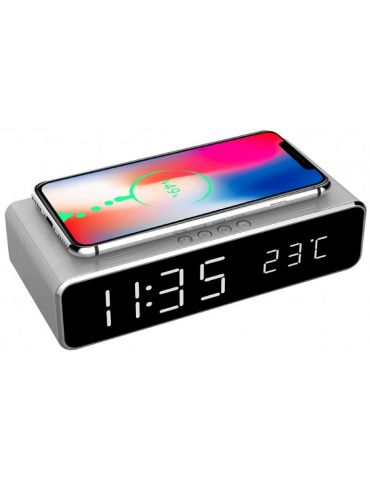 Ceas digital + alimentator wireless gembird display lcd ora/data/alarma/temperatura silver dac-wpc-01-s (include tv 0.8lei) Gemb
