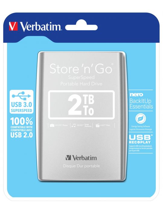 Verbatim Store 'n' Go hard-disk-uri externe 2048 Giga Bites Argint Verbatim - 2