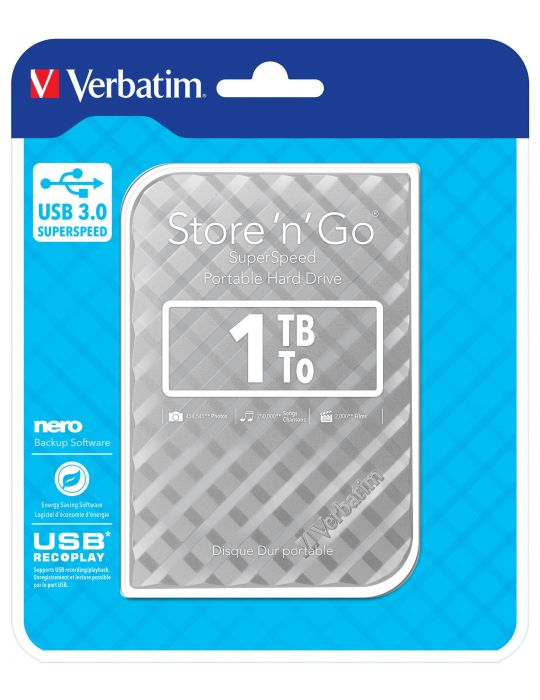 Verbatim Store 'n' Go hard-disk-uri externe 1000 Giga Bites Argint Verbatim - 5