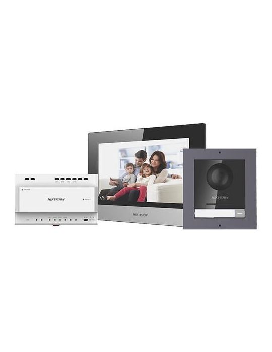 Kit videointerfon ip hikvision ds-kis702 conexiune pe 2 fire pentru Hikvision - 1