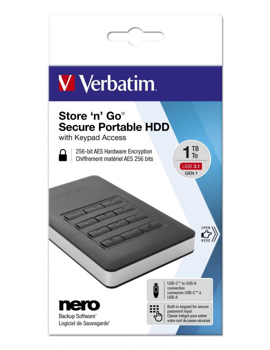 Verbatim Store'n'Go hard-disk-uri externe 1000 Giga Bites Negru, Argint Verbatim - 5