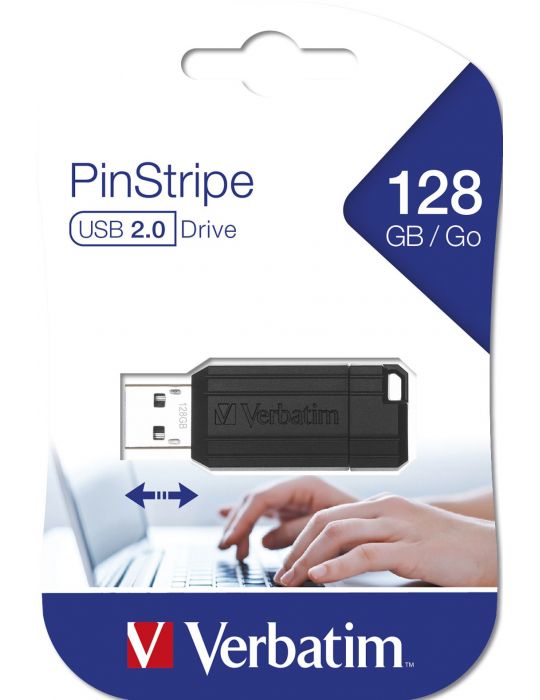 Verbatim PinStripe 128GB memorii flash USB 128 Giga Bites USB Tip-A 2.0 Negru Verbatim - 1