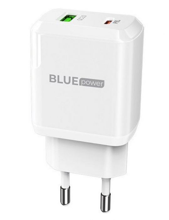 Incarcator retea cu cablu usb type c - lightning blue power bln5 pd20w+qc3.0 1 x usb - 1 x usb tip-c alb  311346 (include tv  Bl