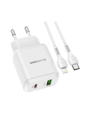 Incarcator retea cu cablu usb type c - lightning blue power bln5 pd20w+qc3.0 1 x usb - 1 x usb tip-c alb  311346 (include tv  Bl
