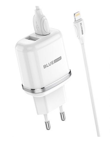Incarcator retea cu cablu lightning blue power blba25a outstanding 2 x usb 2.4 a alb 303638 (include tv 0.8lei) Blue power - 1