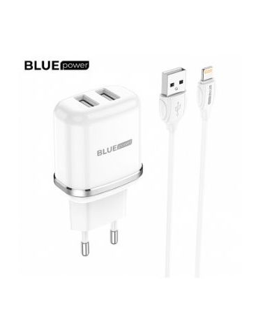 Incarcator retea cu cablu lightning blue power blba25a outstanding 2 x usb 2.4 a alb 303638 (include tv 0.8lei) Blue power - 1