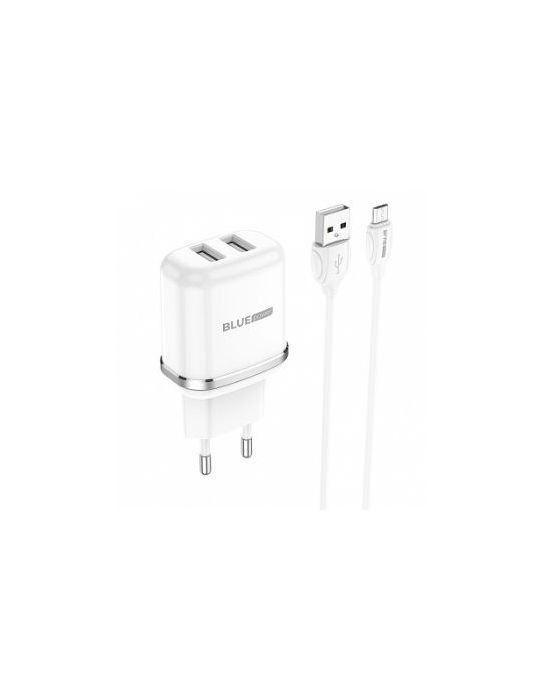 Incarcator retea cu cablu microusb blue power bmba25a outstanding 2 x usb 2.4 a alb 303639 (include tv 0.8lei) Blue power - 1