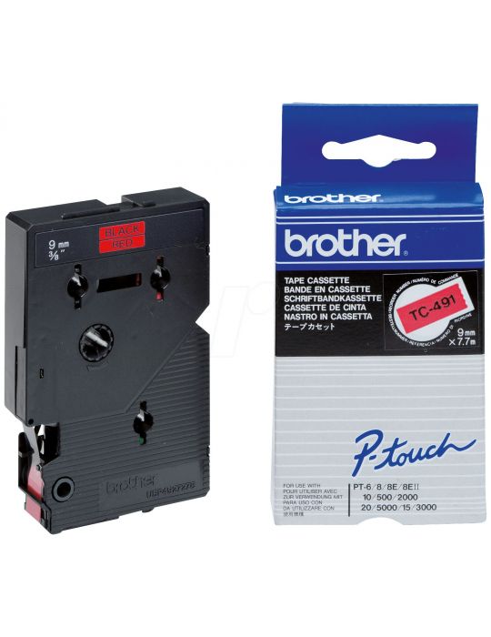 Brother TC-491 benzi pentru etichete Negru pe rosu Brother - 1
