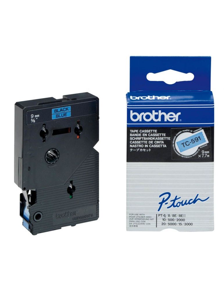 Brother TC-591 benzi pentru etichete Negru pe albastru
