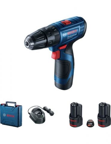 Bosch GSB 120-LI Masina de gaurit cu percutie cu 2 acumulatori Li-Ion 12 V 2Ah 30Nm + Set 23 accesorii burghie si capete cu supo
