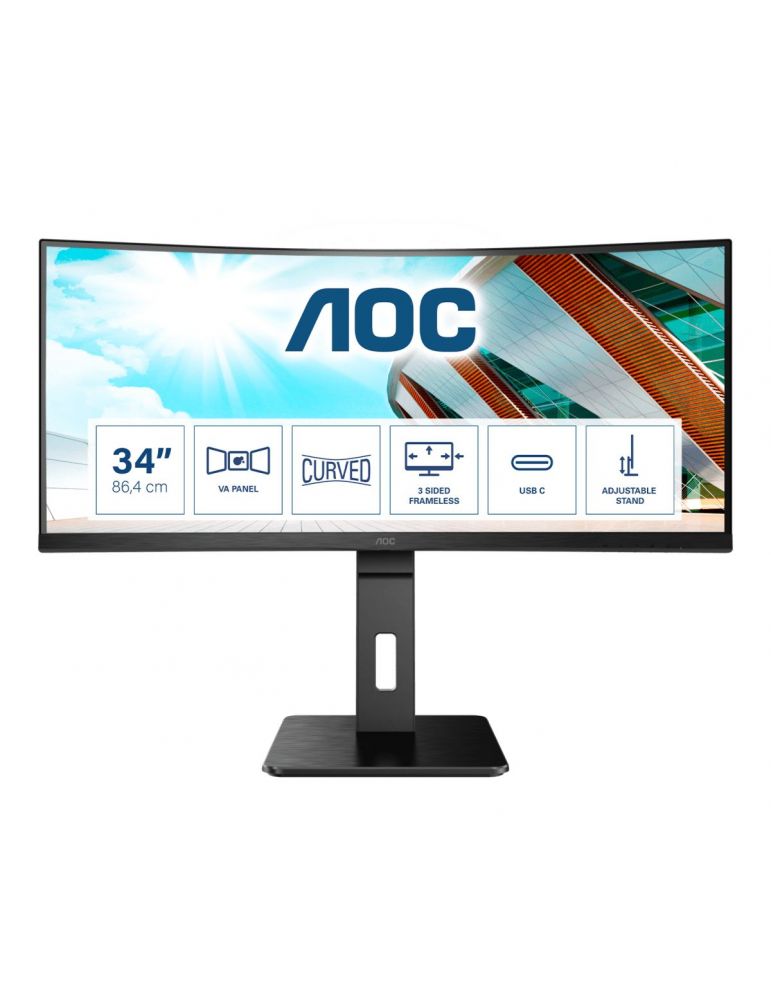 Monitor LED Curbat AOC CU34P2C, 34inch, UltraWide Quad HD, 100Hz, 4ms, Black