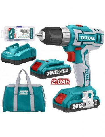 Total - masina de gaurit cu acumulator 20v-2.0ah li-ion (2 acumulatori + 47 accesorii) (industrial) Total - 1