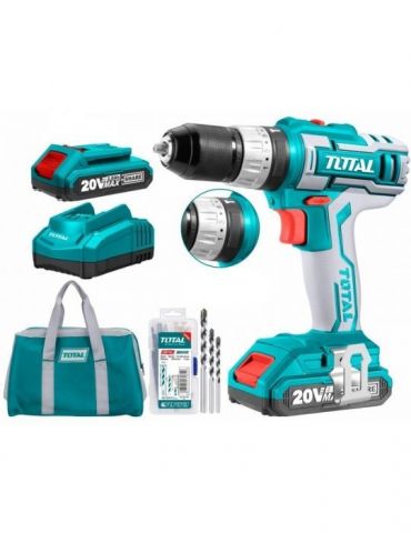 Total - masina de gaurit cu percutie si acumulator 20v-2.0ah li-ion (2 acumulatori + 50 accesorii) (industrial) Total - 1 - Tik.ro