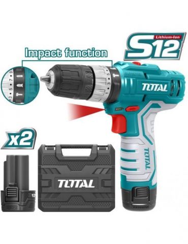 Total - masina de gaurit cu percutie si acumulator 12v-1.5ah li-ion (2 acumulatori bmc) (industrial) - new Total - 1