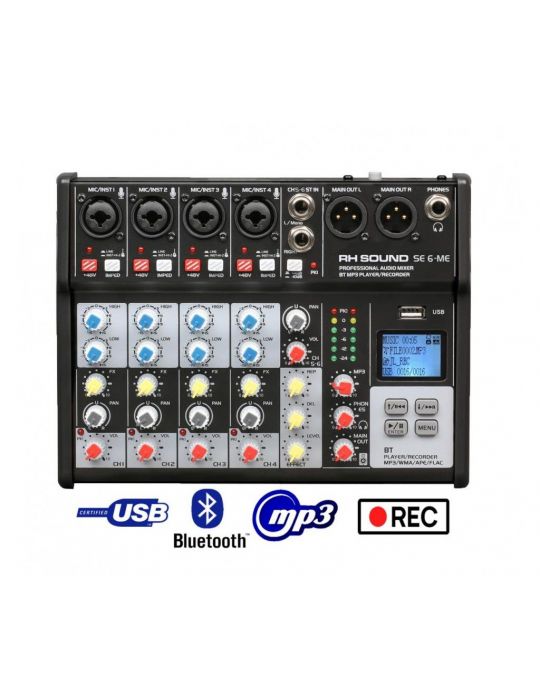 Mixer 6 canale rh sound se6 me  4 mono + 1 stereo) cu player si recorder usb bluetooth Rh sound - 1