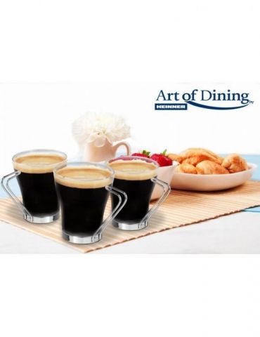Set 3 cesti 240 ml  din sticla cu maner iinoxdiametru Heinner - 1
