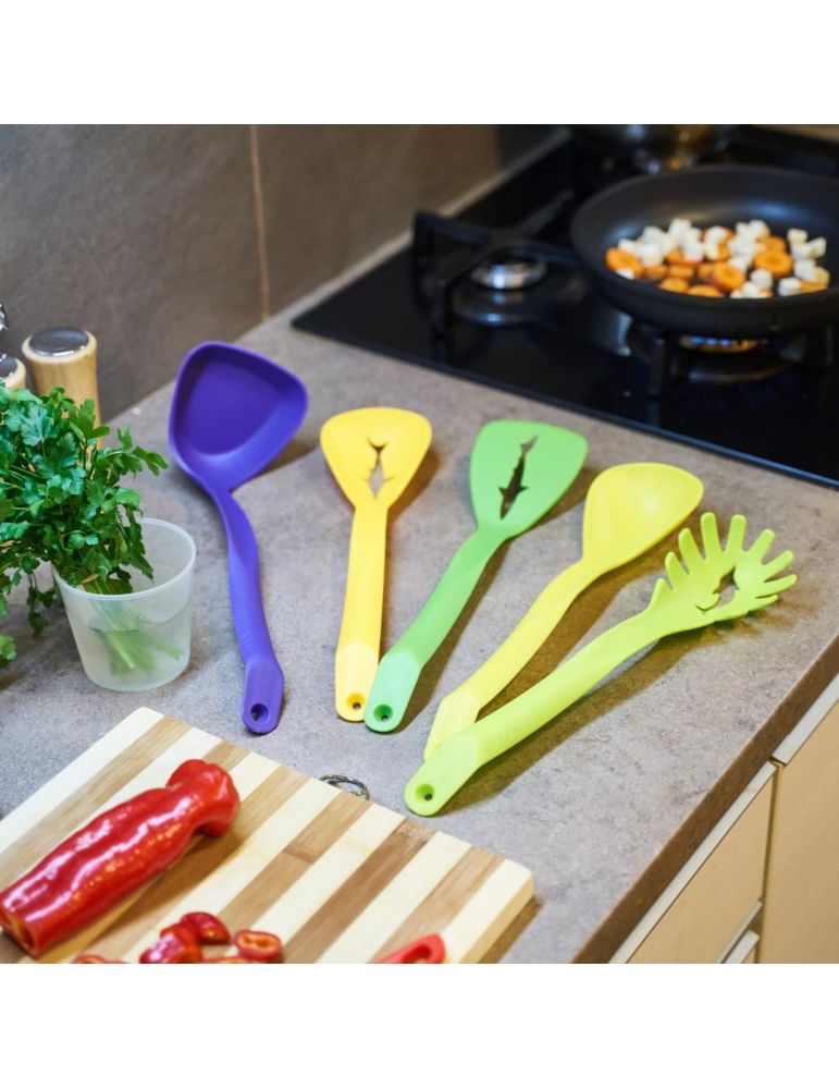 Set 5 ustensile de bucatarie plastic multicolor material nylon dimensiuni