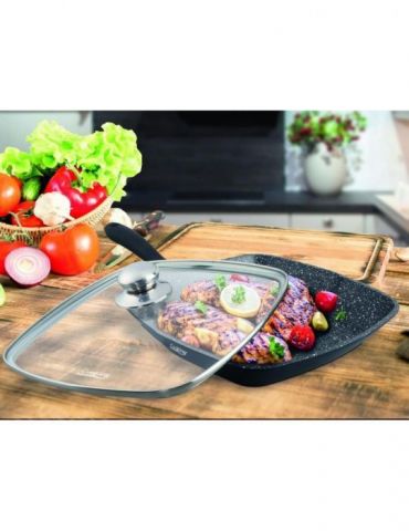 Tigaie grill aluminiu + capac 28 x 4.5 cm  dark Heinner - 1 - Tik.ro