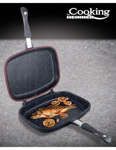 Tigaie dubla dreptunghiulara tip grill aluminiu 32x24x7.5 cm dark line Heinner - 1