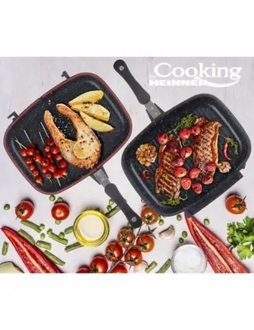Tigaie dubla dreptunghiulara tip grill aluminiu 36x24x7.5 cm dark line Heinner - 1