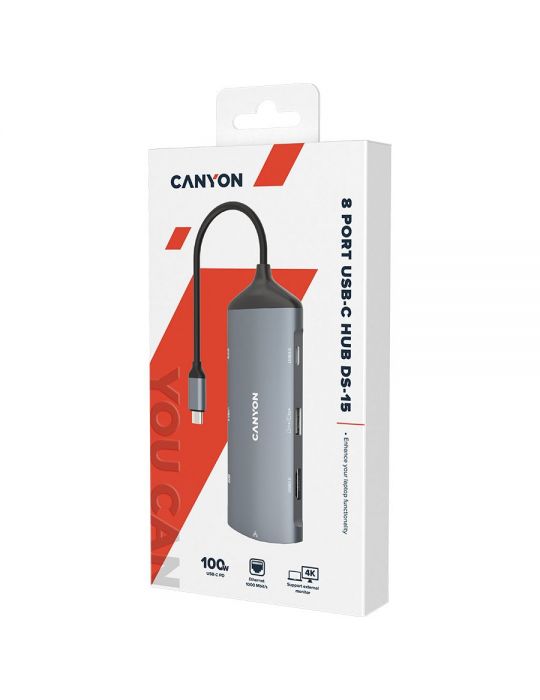 Canyon 8 in 1 hub with 1*hdmi1*gigabit ethernet1*usb c female:pd3.0 Canyon - 1