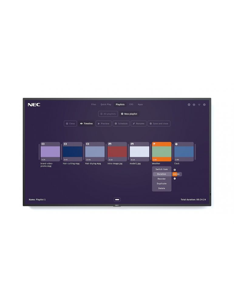 Display nec multisync me431-mpi4 uhd 3840 x 2160 400 cd/m² mediaplayer kit pre-installed 4gb ram